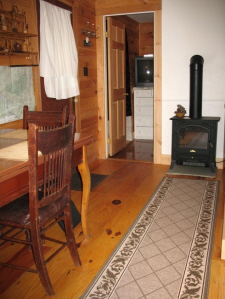 Dining area, electric wood stove